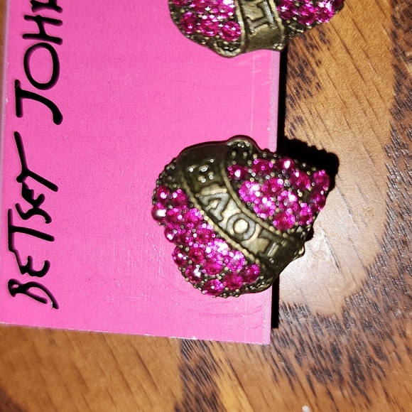 Betsey Johnson Pink Gemstone Heart Earrings - Picture 2 of 6